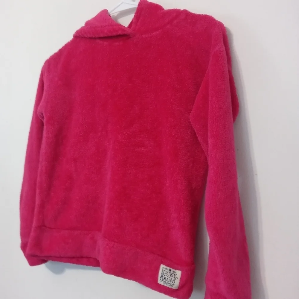 Lucky Brand Girl's M 10-12 long sleeve pink pullover Teddy Fleece Hoodie